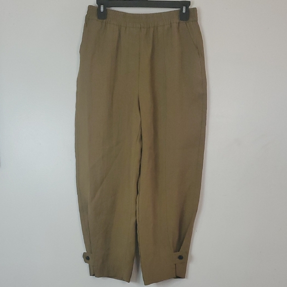 Zara Pants - Zara High-Rise Pull-On Elastic Waist Cropped Barrel Pants Size Small Button
